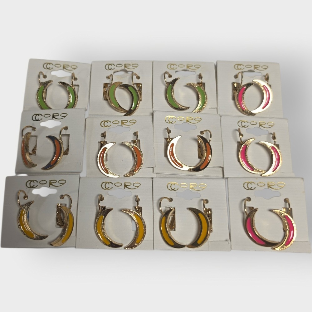 NEW CORO VINTAGE HALF Moon GOLD Tone SNAPBACK Earrings Jewelry LOT OF 12 NOS